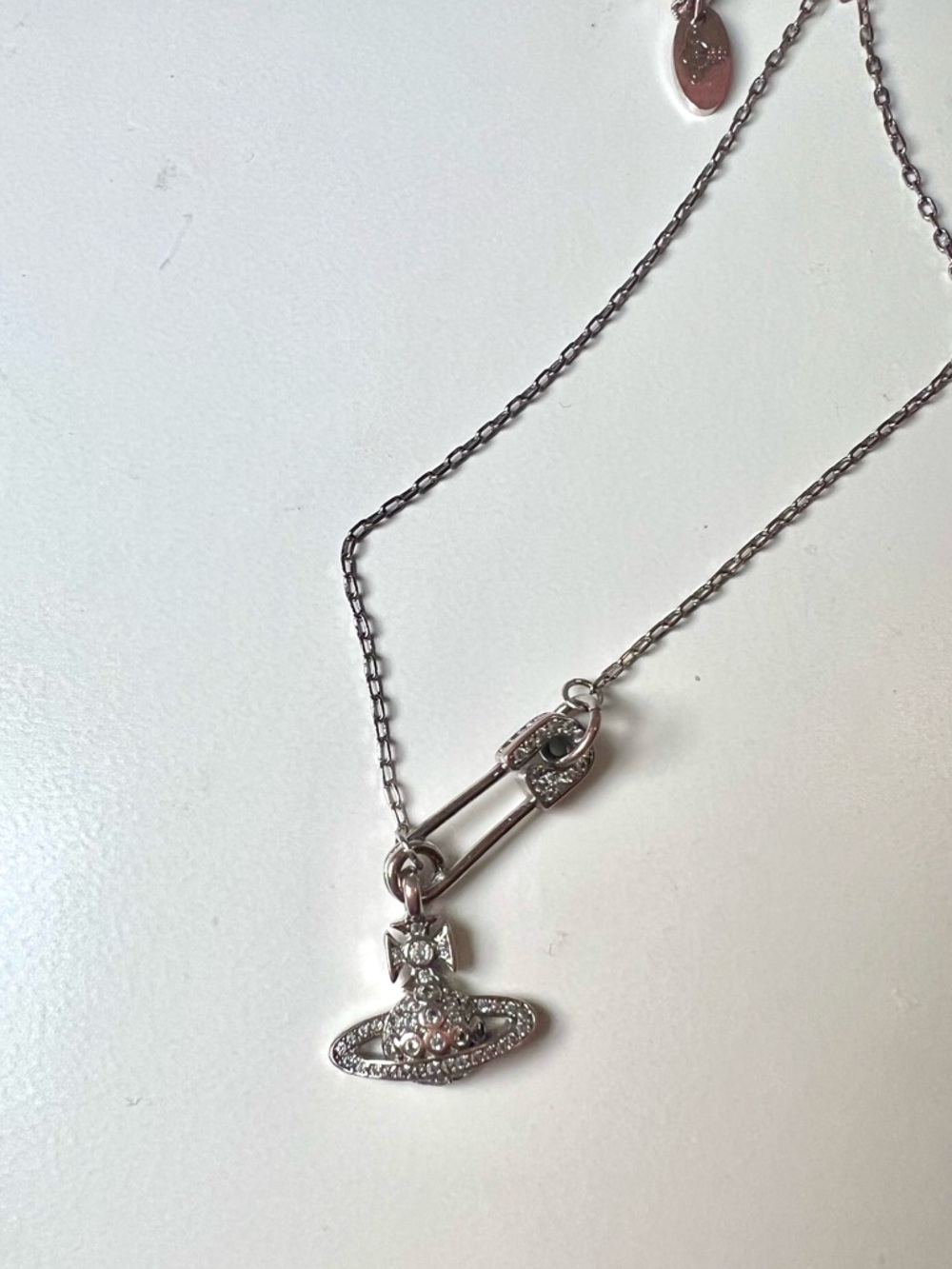 SOLD❌Authentic Vivienne Westwood Silver Crystal Orb Pin Necklace